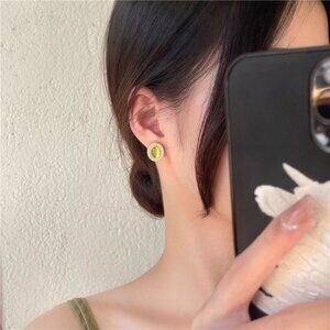 #04 Green Stone Pearl Halo Stud Earrings